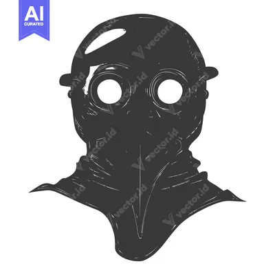 Premium design asset: Black and White Illustration of a Plague Doctor Mask