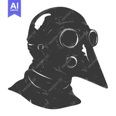 Aset desain premium: Black and White Sketch of a Person Wearing a Gas Mask with a Long Nose