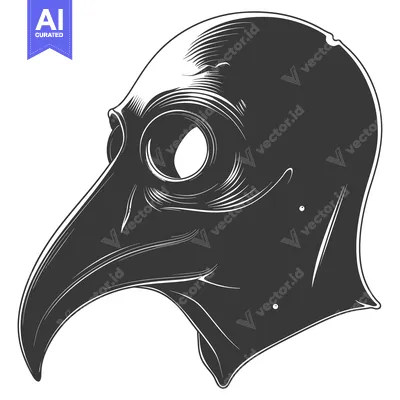 Aset desain premium: Black and White Illustration of a Plague Doctor Mask