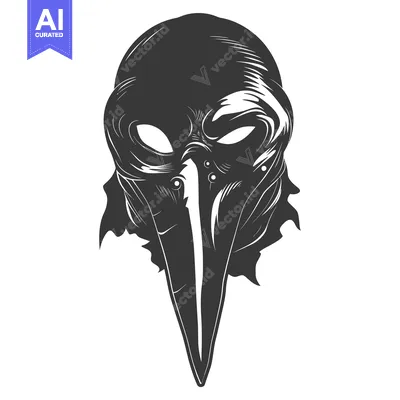 Premium design asset: A Detailed Black and White Illustration of a Bird-like Mask