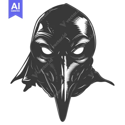 Aset premium populer: A Detailed Black and White Illustration of a Plague Doctor Mask