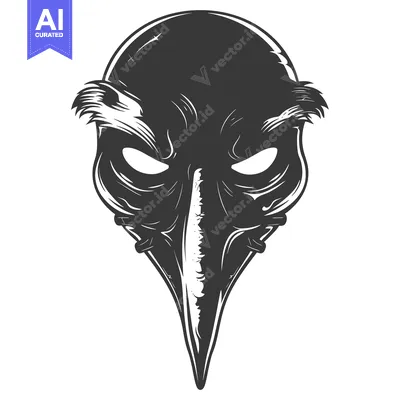 Aset desain premium: Black and White Vintage Bird Mask with a Long Beak