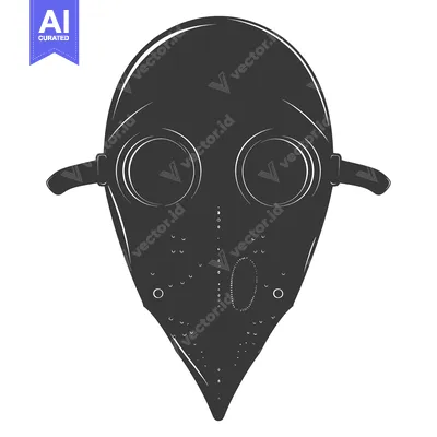 Aset desain premium: Black and White Illustration of a Plague Doctor Mask