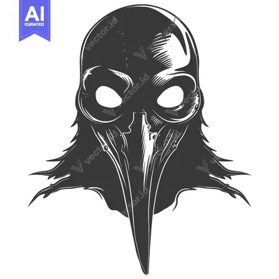 Popular premium asset: Black and White Illustration of a Plague Doctor Mask with a Long Beak