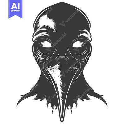 Aset desain premium: Black and White Illustration of a Plague Doctor Mask