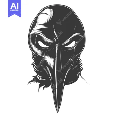 Aset desain premium: A Monochromatic Illustration of a Bird-like Mask