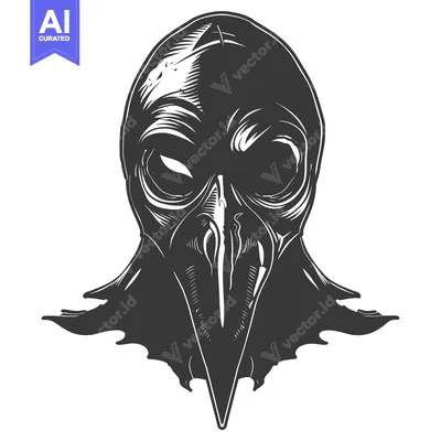 Popular premium asset: Black and White Illustration of a Bird-like Mask with Sharp Beak