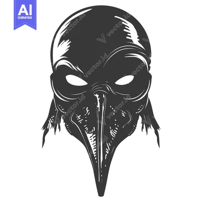 Aset desain premium: A Black and White Illustration of a Bird-like Mask with a Long Beak