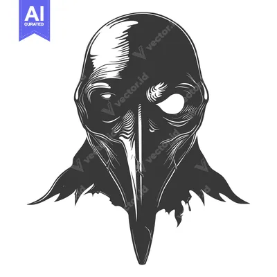 Aset desain premium: A Monochromatic Illustration of a Bird Mask with a Long Beak