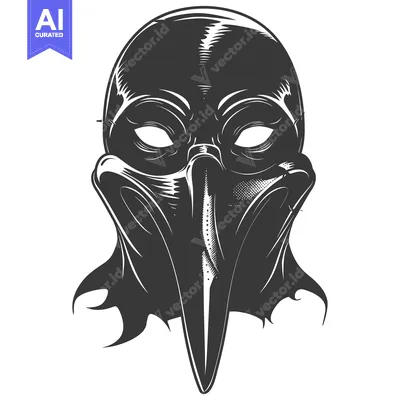 Aset desain premium: Black and White Illustration of a Plague Doctor Mask