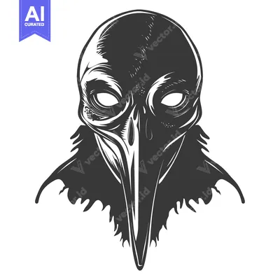 Aset desain premium: Black and White Illustration of a Bird Mask