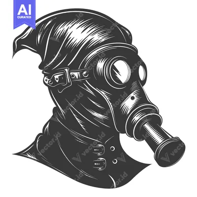 Premium design asset: Monochrome Illustration of a Person Wearing a Gas Mask