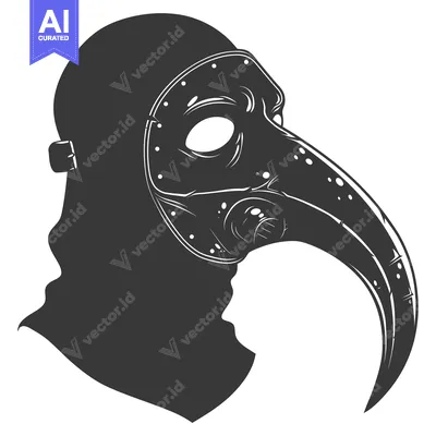 Premium design asset: Black and White Illustration of a Person Wearing a Plague Doctor Mask