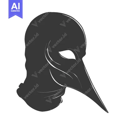 Popular premium asset: A Black and White Illustration of a Bird Mask with a Long Beak