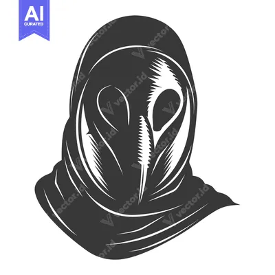 Monochrome Illustration of a Person Wearing a Hood with a Mask