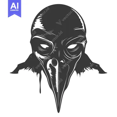 Aset desain premium: Black and White Illustration of a Bird Mask with a Long Beak