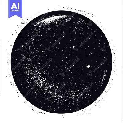 Aset premium populer: Black and White Illustration of a Night Sky with Stars in a Circle