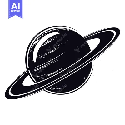 Black and white illustration of Saturn with its rings