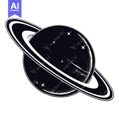 A Black and White Illustration of Saturn with a Ring System
