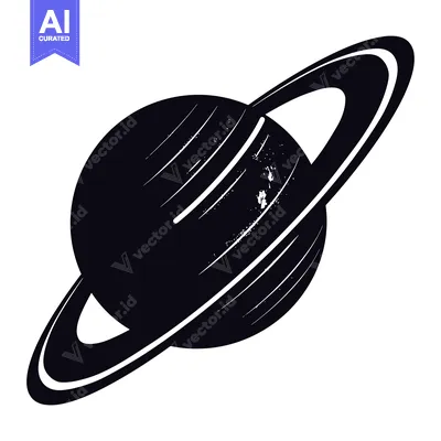 Black and White Illustration of Saturn with Rings