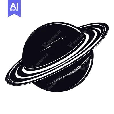 Black and White Silhouette of Saturn with Prominent Rings