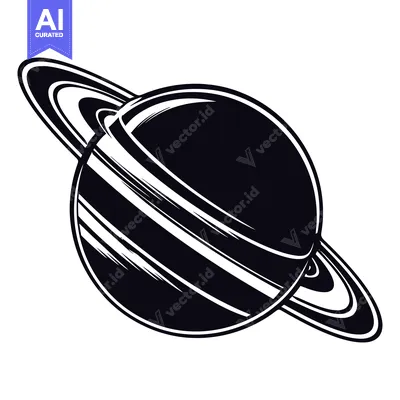 Aset desain premium: A Black and White Illustration of the Planet Saturn with its Rings