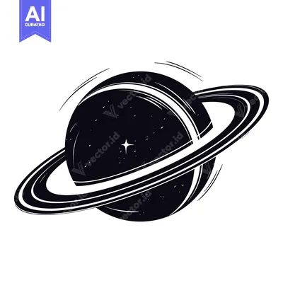Aset premium populer: Stylized Black and White Illustration of Saturn with Rings and a Singl