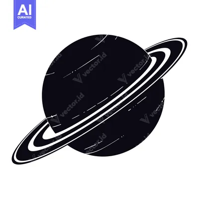 Premium design asset: Black and White Silhouette of Saturn with Prominent Rings