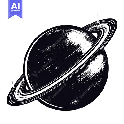 A Black and White Illustration of Saturn with Its Rings