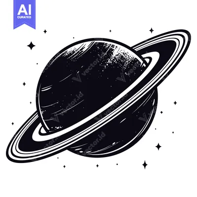 Aset premium populer: Black and White Illustration of Saturn with its Rings and Stars