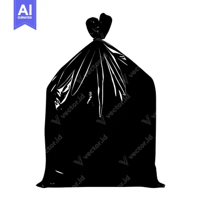 Premium design asset: Black Plastic Trash Bag Tied at the Top