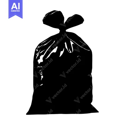 Premium design asset: Silhouette of a Full Black Trash Bag with Knotted Handles