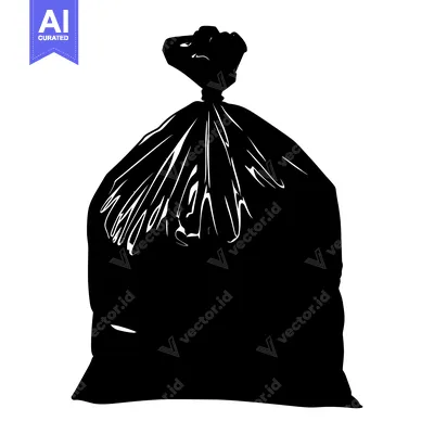 Aset desain premium: Black Plastic Trash Bag with a Tied Top