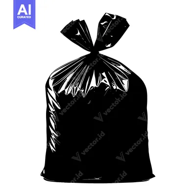 Aset desain premium: A Black Plastic Garbage Bag Tied At The Top
