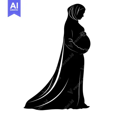 Aset premium populer: Silhouette of a Pregnant Woman Wearing a Hijab