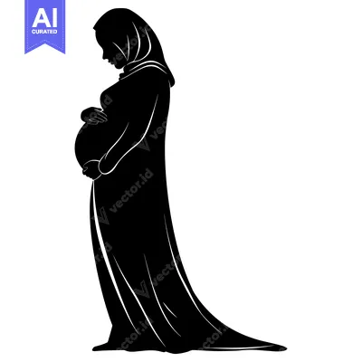 Aset premium populer: Pregnant Woman in Hijab Silhouette