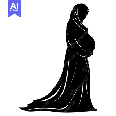 Aset premium populer: Silhouette of a Pregnant Woman in a Hijab