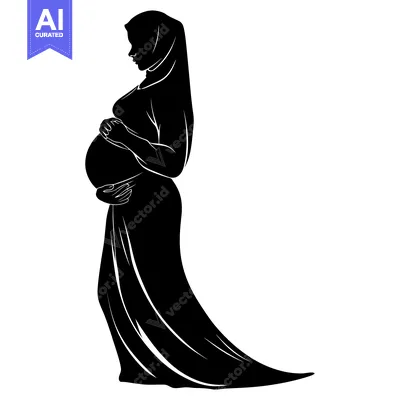 Aset desain premium: Silhouette of a Pregnant Woman in a Hijab