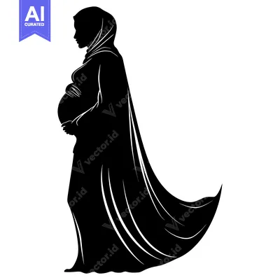 Popular premium asset: Silhouette of a pregnant woman in a hijab