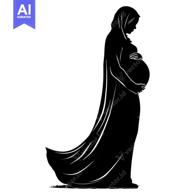 Aset premium populer: Silhouette of a Pregnant Woman in a Long Dress and Headscarf