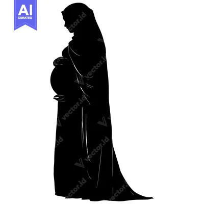 Aset desain premium: Silhouette of a Pregnant Woman in a Long Dress and Headscarf