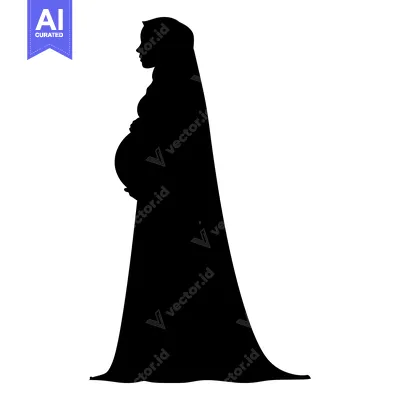 Aset premium populer: Silhouette of a Pregnant Woman in a Long Dress and Headscarf