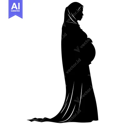 Aset desain premium: Silhouette of a Pregnant Woman in a Hijab