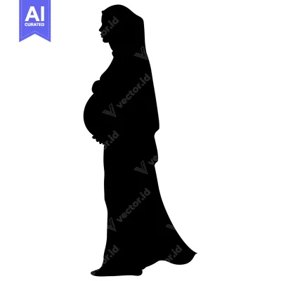 Aset desain premium: Silhouette of a Pregnant Woman in a Long Dress and Headscarf