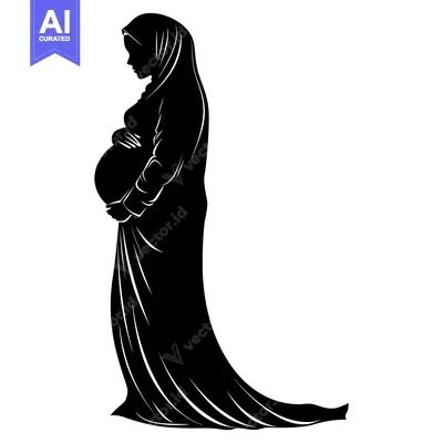 Aset premium populer: Silhouette of a Pregnant Woman in a Hijab