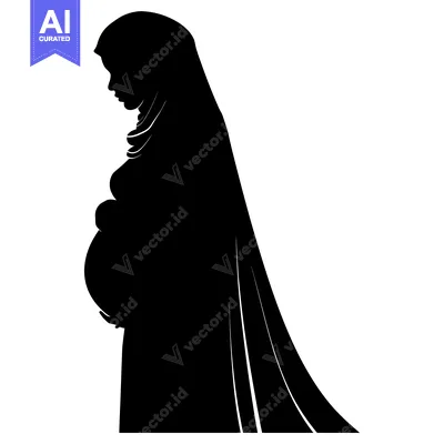 Aset premium populer: Silhouette of a Pregnant Woman in a Headscarf