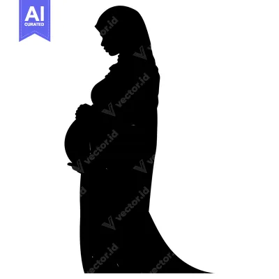 Aset desain premium: Silhouette of a Pregnant Woman Wearing a Hijab