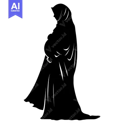Premium design asset: Silhouette of a Pregnant Woman in a Hijab