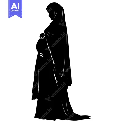 Aset premium populer: Silhouette of a Pregnant Woman in a Hijab