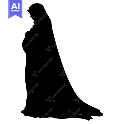 Silhouette of a Pregnant Woman in a Long Dress and Headscarf